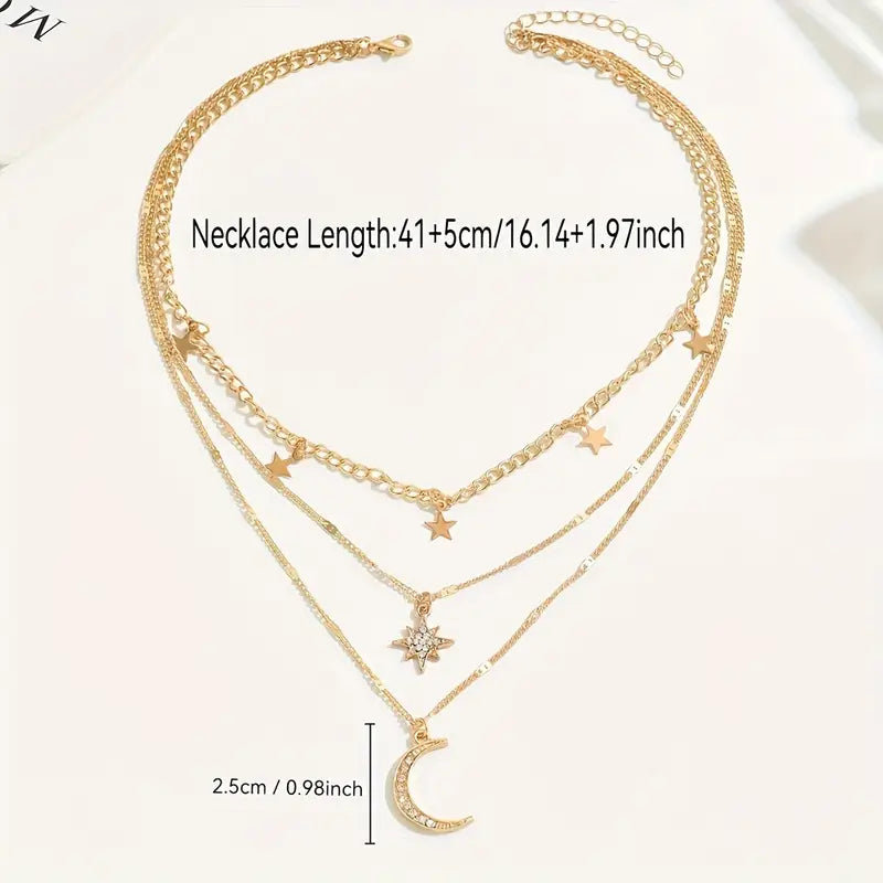 Gelaagde Ketting met Ster en Maan Hanger