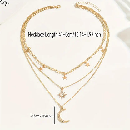 Gelaagde Ketting met Ster en Maan Hanger